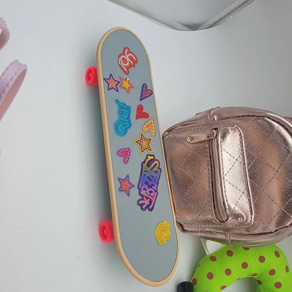 LOT OF 18IN DOLL Accessories, 16 total, Lugage, skate board, headphones and more